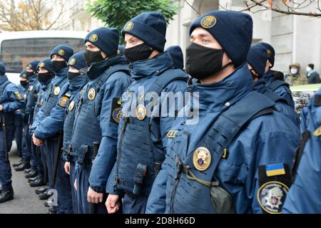 Kyiv, Ukraine. 30th Oct, 2020. Law enforcers during picket the building of the Constitutional Court of Ukraine after its decision to cancel the electronic declaration by officials. (Photo by Aleksandr Gusev/Pacific Press) Credit: Pacific Press Media Production Corp./Alamy Live News Stock Photo