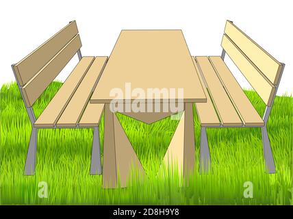 picnic table on green grass. vector illustration Stock Vector