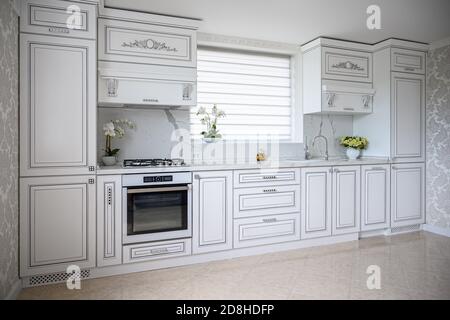 Luxury modern classic white kitchen interior Stock Photo