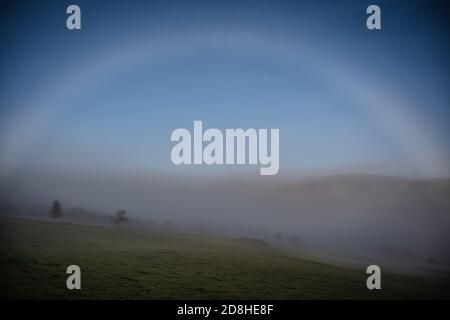 White Rainbow or Fog Bow, over Strath Fleet, Rogart, Sutherland, Scotland, UK Stock Photo