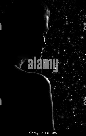 Sad Woman Profile Silhouette On Black Stock Photo 1356111533