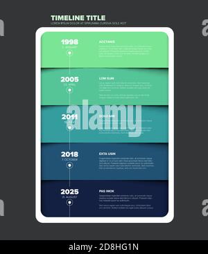 Vector multipurpose Infographic timeline template made from six  green and blue content blocks in white rounded container on dark background Stock Vector