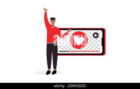 Video Blog Illustration. Man Blogger With Smartphone. Flat Vector Illustration Stock Vector