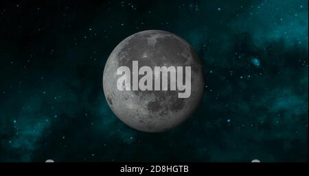 Planet moon with colorful galaxy . 3d Moon planet on space with colorful starry night. front view of the moon from space. view earth 4k resolution. Stock Photo