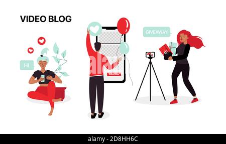 Youtube Illustration. Bloggers Make Content. Video Blog Illustration  Stock Vector