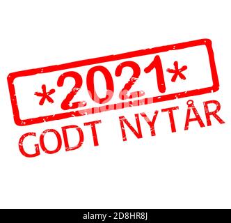 Rubber stamp with text Happy New Year 2021 in danish language Stock Photo