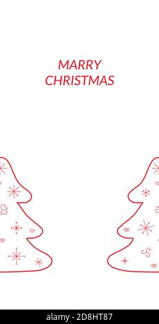 Merry Christmas invitation with stylized tree. Vector red illustration on white background. Stock Vector