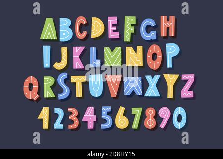 hand drawn alphabet, letters and numbers, vector illustration Stock ...