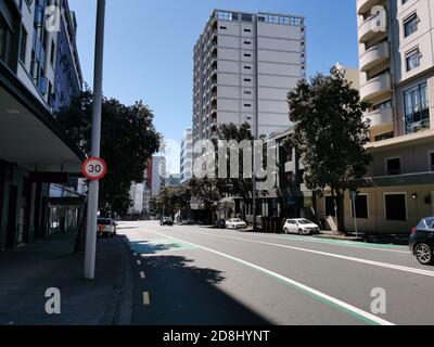 AUCKLAND, NEW ZEALAND - Oct 26, 2020: View down Anzac Avenue in Auckland City Centre Stock Photo