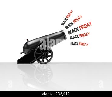 Circus cannon shooting text Black Friday, 3d illustration Stock Photo