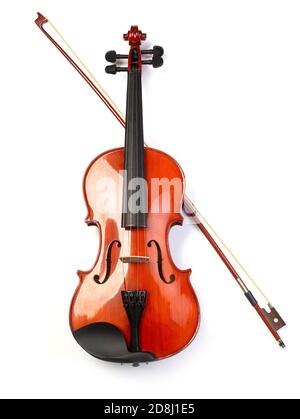 Classic violin and bow on white   background. Musical instrument Stock Photo