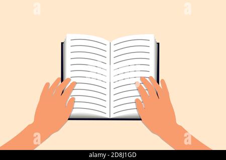 Flat closeup. School, education, study, learning concept. Vector illustration design. Notebook paper. Girl diary. A woman is holding a book. A man Stock Vector