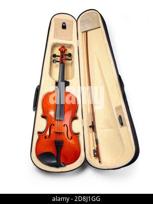 Violin in its case isolated on white with clipping path Stock Photo