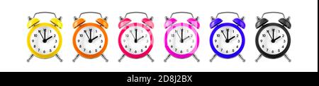 Colour retro alarm clock on White background with clipping path Stock Photo