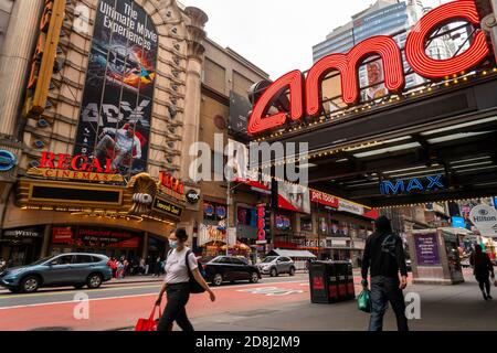 Closed Regal and AMC Empire 25 Cinemas in Times Square in New York due to the COVID-19 pandemic on Saturday, October 24, 2020. (©ÊRichard B. Levine) Stock Photo