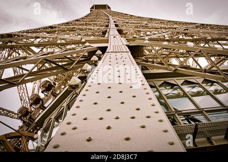 Detail of the iron structure of the Eiffel Tower with thousands of rivets Stock Photo