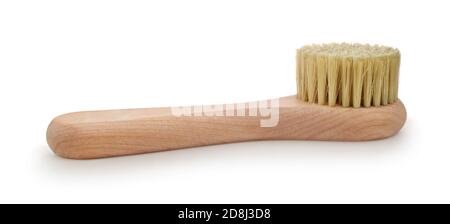 Natural wood brush isolated on white. Side view. Stock Photo