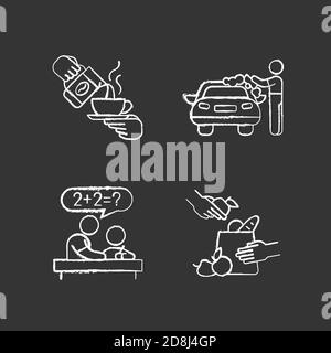 Teen jobs chalk white icons set on black background Stock Vector