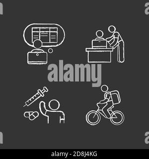 Part-time jobs chalk white icons set on black background Stock Vector