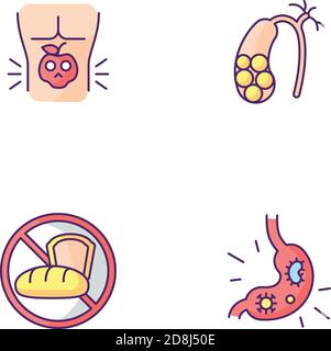 Discomfort in abdomen RGB color icons set Stock Vector
