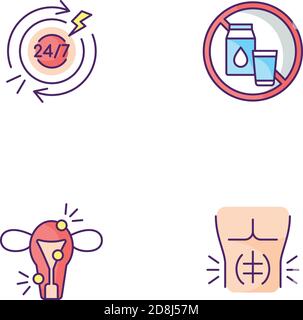 Digestive disorders RGB color icons set Stock Vector