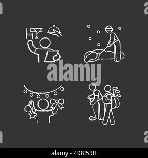 Easy jobs for 16-year-olds chalk white icons set on black background Stock Vector