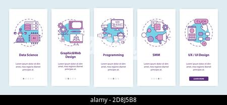 Top careers in IT for creative thinkers onboarding mobile app page screen with concepts Stock Vector