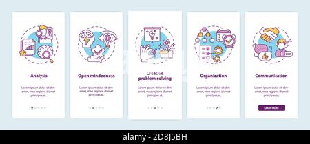 Creative thinking types onboarding mobile app page screen with concepts Stock Vector