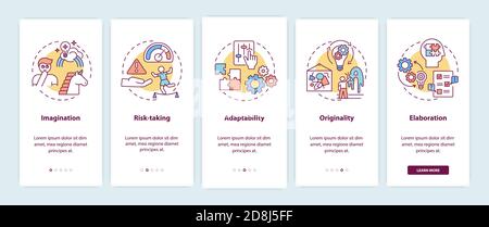Creative thinking skills onboarding mobile app page screen with concepts Stock Vector