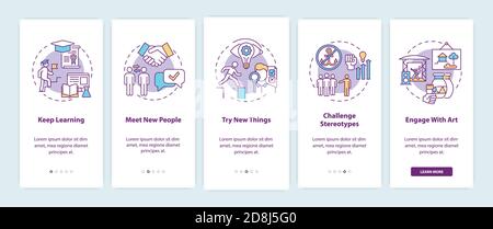 Boosting creative thinking tips onboarding mobile app page screen with concepts Stock Vector