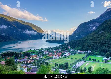 Beautiful view on Molveno lake in a summer day Stock Photo