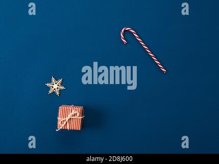 Classic blue 2020. Gradient color palette. Gifts on a classic blue background. Holiday gift minimal concept. Top view, flat lay, close-up Stock Photo
