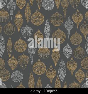 Xmas Seamless pattern with Christmas tree balls hand drawn art design vector illustration Stock Vector