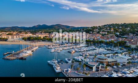 Aerial view of Sainte-Maxime harbour in French Riviera (South of France) Stock Photo