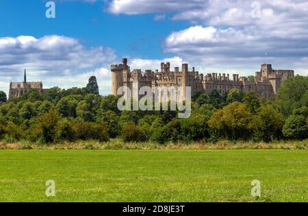 Arundel Castle with the Fitzaland Chapel to the left taken mid-summer. Arundel, West Sussex, England, UK Stock Photo