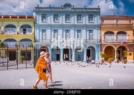 Colorful buildings in Plaza Vieja - Old Square. Cuba, Latin America and the Caribbean Stock Photo