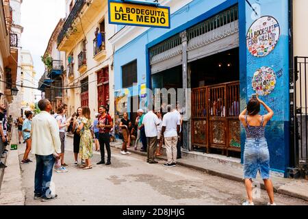 Empedrado street. La Bodeguita del Medio is a typical Havana restaurant in Cuba, and one of the great tourist places in the city, where many visitors Stock Photo