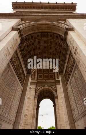 Paris, France 06/12/2010: A close up photograph of the famous Arch of Triumph (Arc de Triomphe) located in Paris, France. The details of the ceiling, Stock Photo