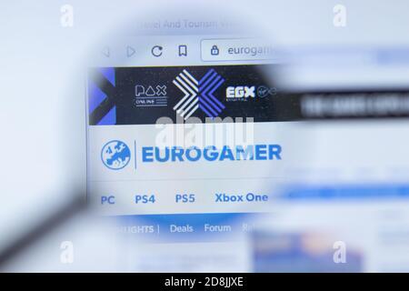 New York, USA - 26 October 2020: Eurogamer website with logo close up, Illustrative Editorial Stock Photo