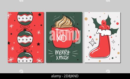 Set of Christmas cards. Vector illustrations EPS Stock Vector