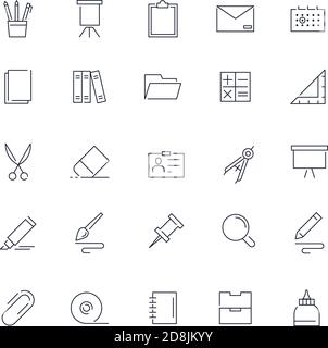 Line icons set. Stationery pack. Vector batch Stock Vector