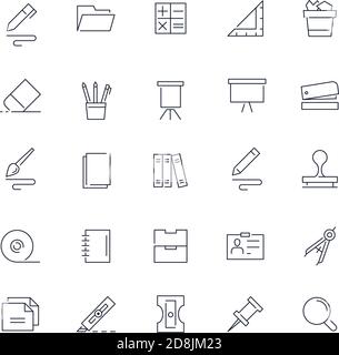 Line icons set. Stationery pack. Vector batch Stock Vector