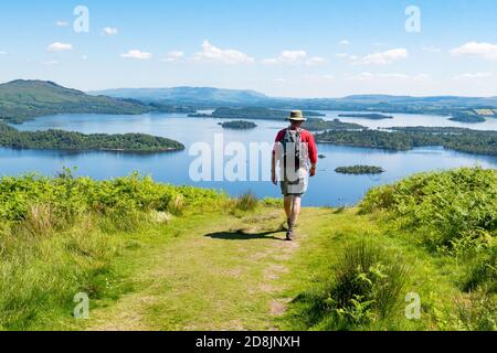 Loch Lomond view from Beinn Dubh in the Luss Hills above the village of Luss, Loch Lomond and the Trossachs National Park, Scotland UK Stock Photo