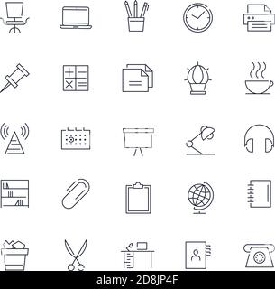 Line icons set. Workplace pack. Vector batch Stock Vector