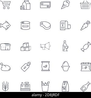 Line icons set. Grocery pack. Vector illustration Stock Vector