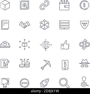 Line icons set. Blockchain pack. Vector batch Stock Vector