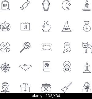 Line icons set. Halloween pack. Vector batch Stock Vector