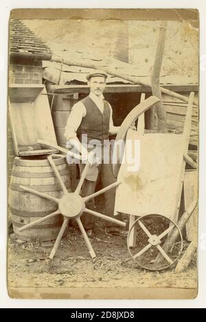 Rare original Victorian cabinet photograph of wheelwright, 1860's, probably Folkestone, Kent area, U.K.