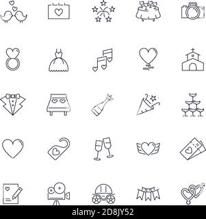 Line icons set. Wedding pack. Vector illustration Stock Vector