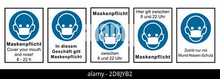 Collection of signs relating to the mask requirement. Vector file Stock Vector